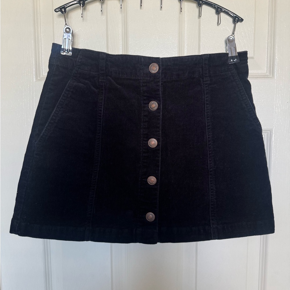 Black Button-Front Corduroy Skirt